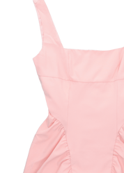 GABRIELLE - vestito mini rosa con gonna ampia con scollo posteriore e fiocco