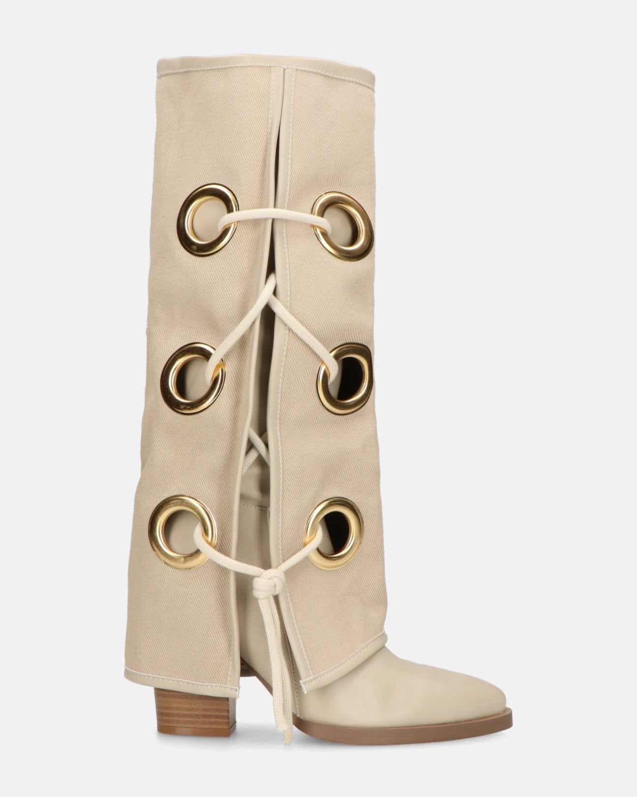 GEENA - stivali beige con risvolto in tessuto con asole in metallo