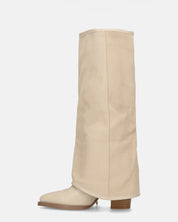 GEENA - stivali beige con risvolto in tessuto con asole in metallo