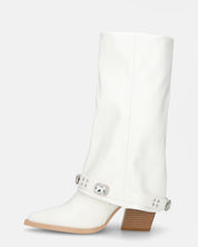 GUNN - stivali bianchi con risvolto e cinturino con gemme