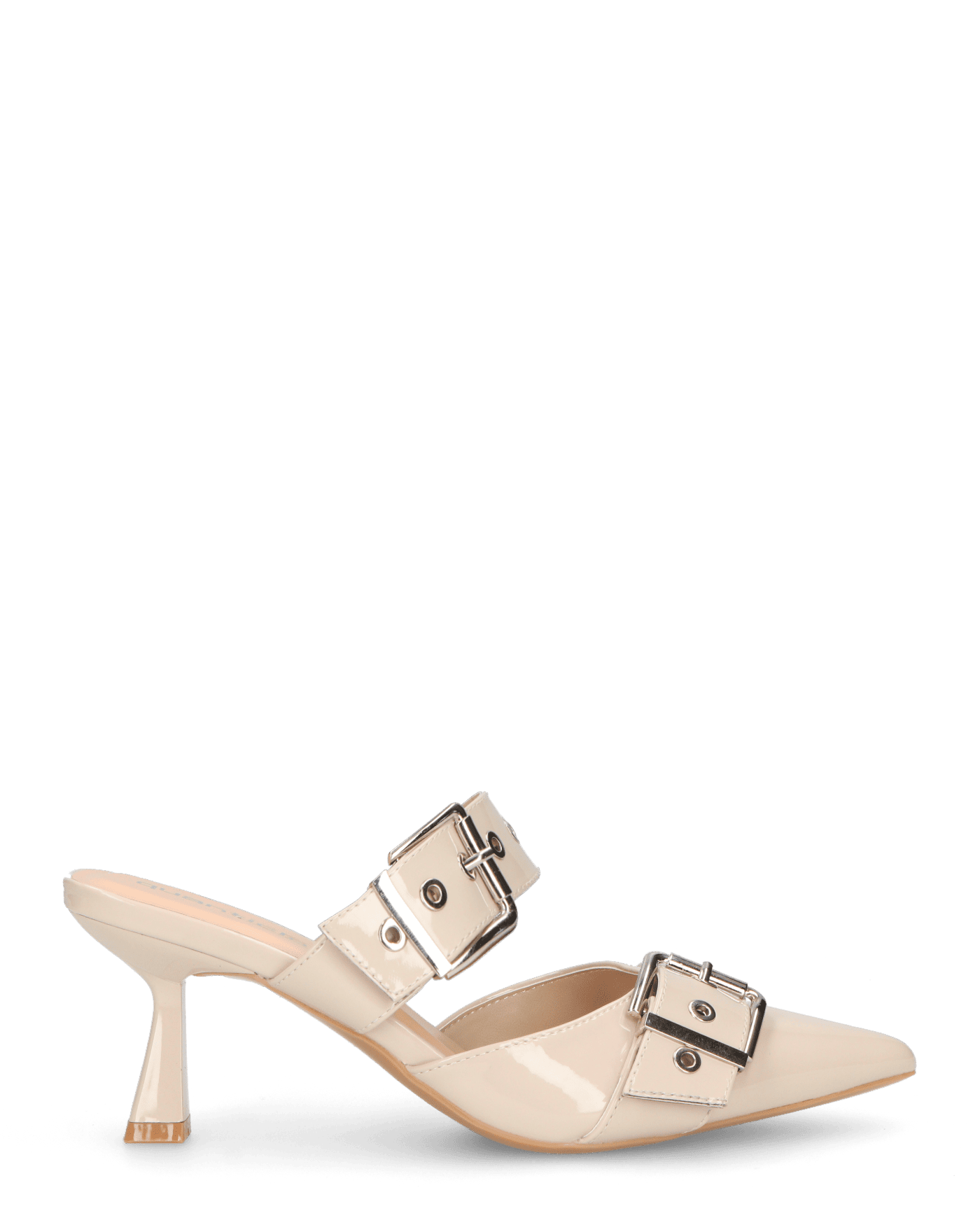 HADIYA - sabot a punta in vernice beige con fibbie in argento