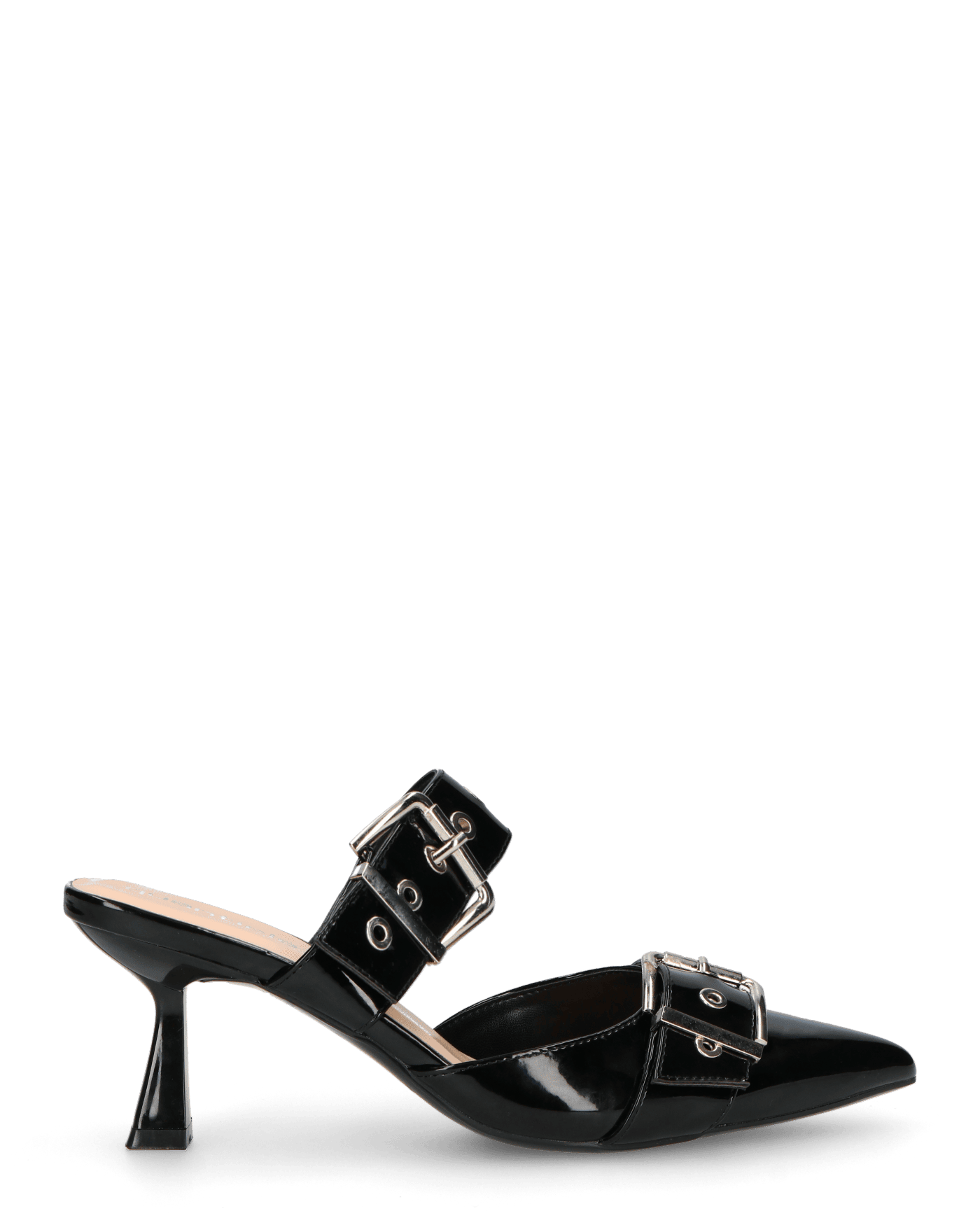 HADIYA - sabot a punta in vernice nera con fibbie in argento