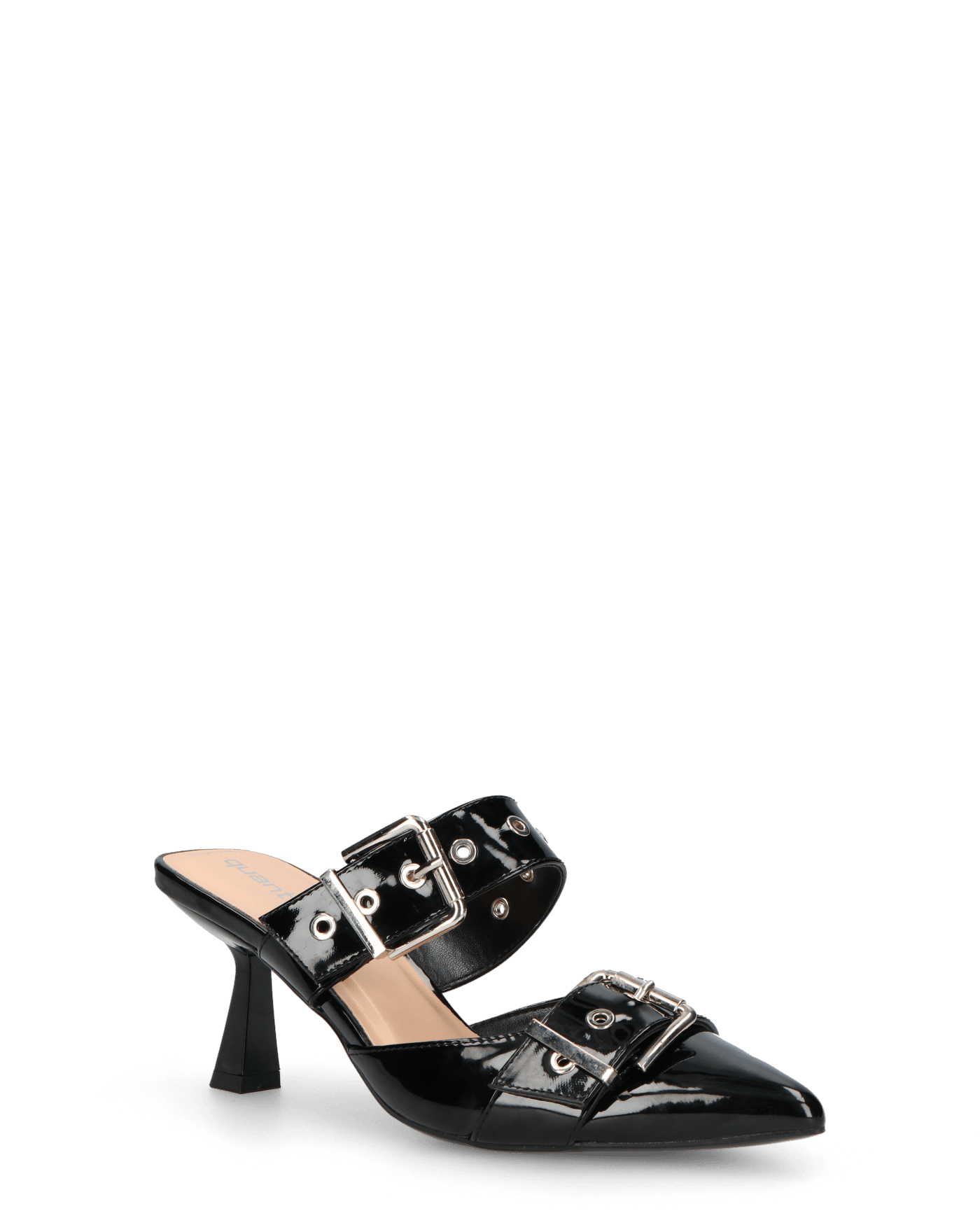 HADIYA - sabot a punta in vernice nera con fibbie in argento