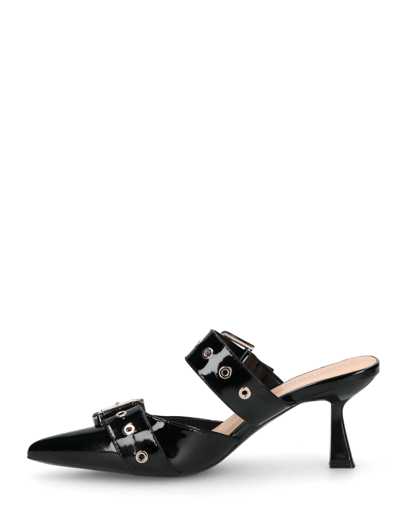 HADIYA - sabot a punta in vernice nera con fibbie in argento