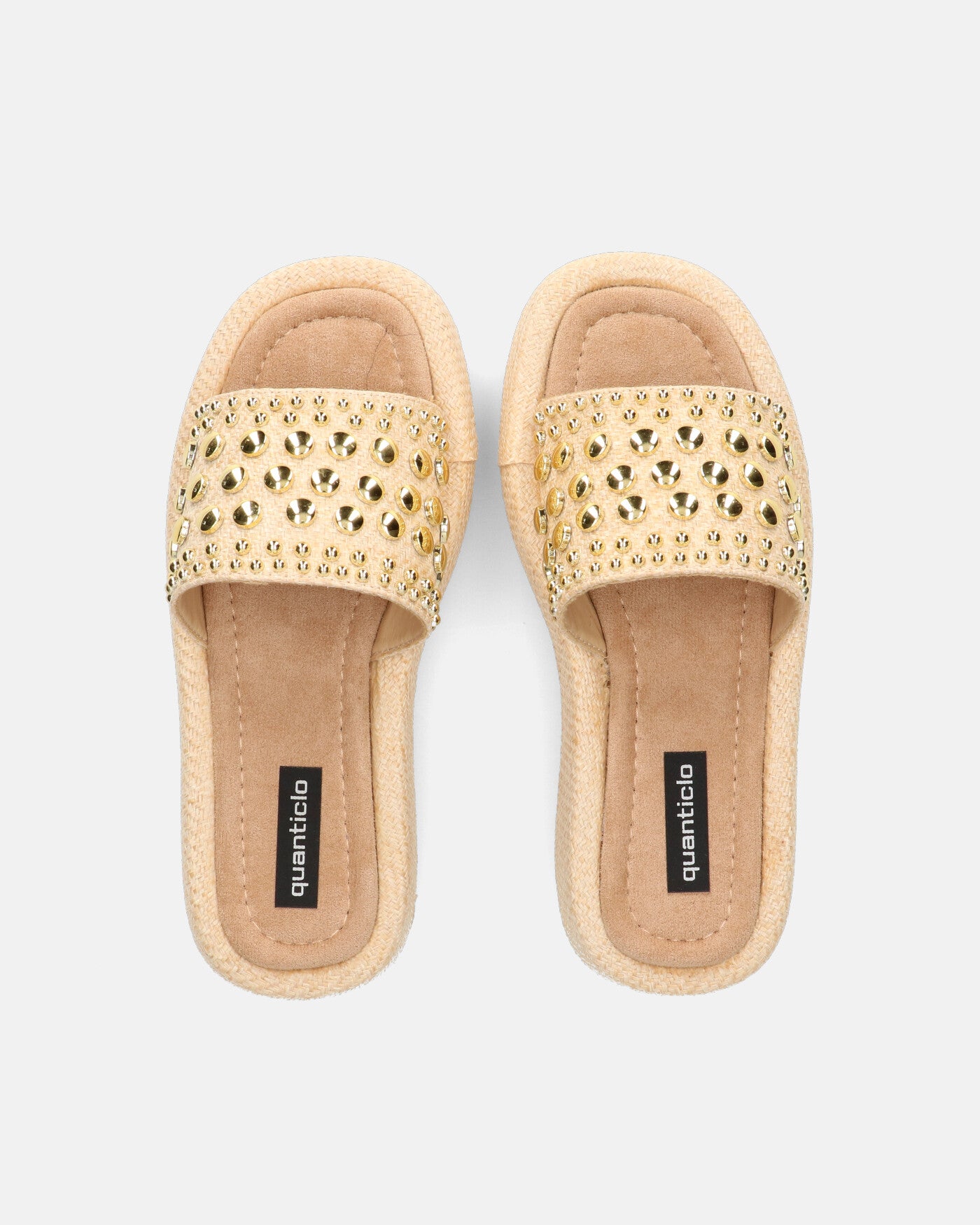HARPER - ciabattine platform beige con borchie dorate