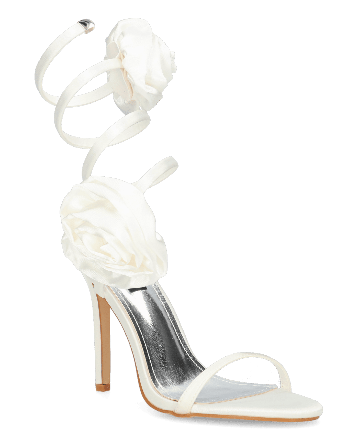 HETTY - sandali bianchi con tacco a spillo e spirale con rose