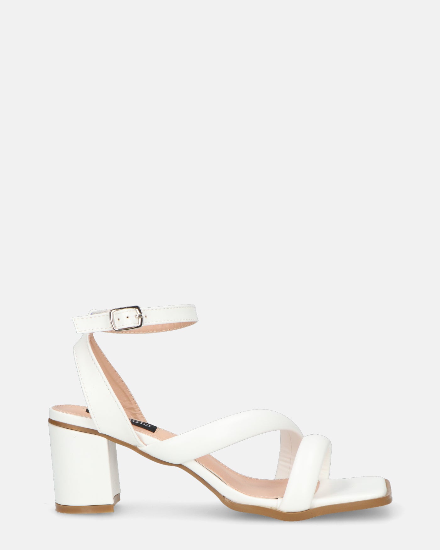 HIROE - sandali bianchi con tacco in ecopelle con cinturino