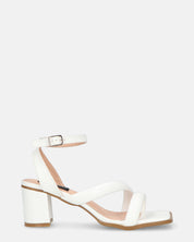 HIROE - sandali bianchi con tacco in ecopelle con cinturino