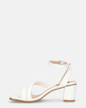 HIROE - sandali bianchi con tacco in ecopelle con cinturino
