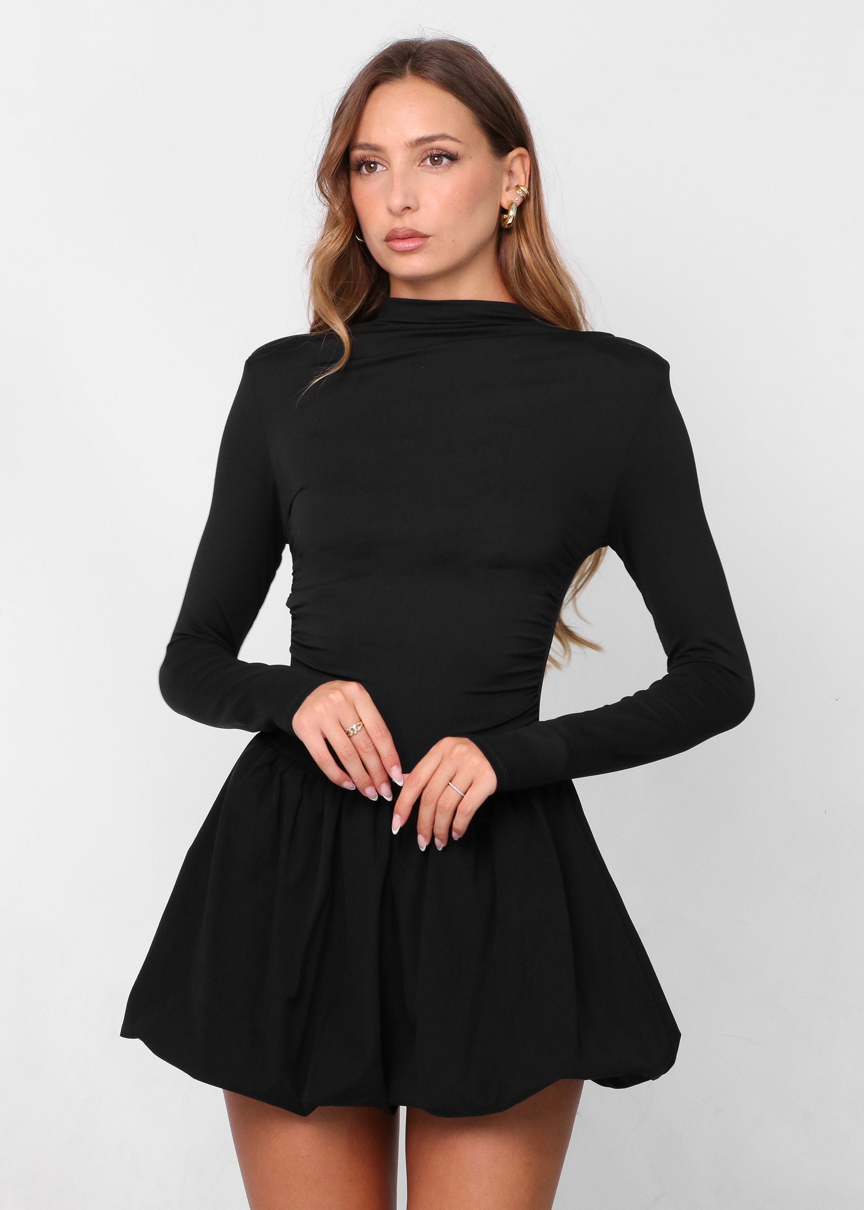 FREYA - vestito mini nero con gonna a palloncino