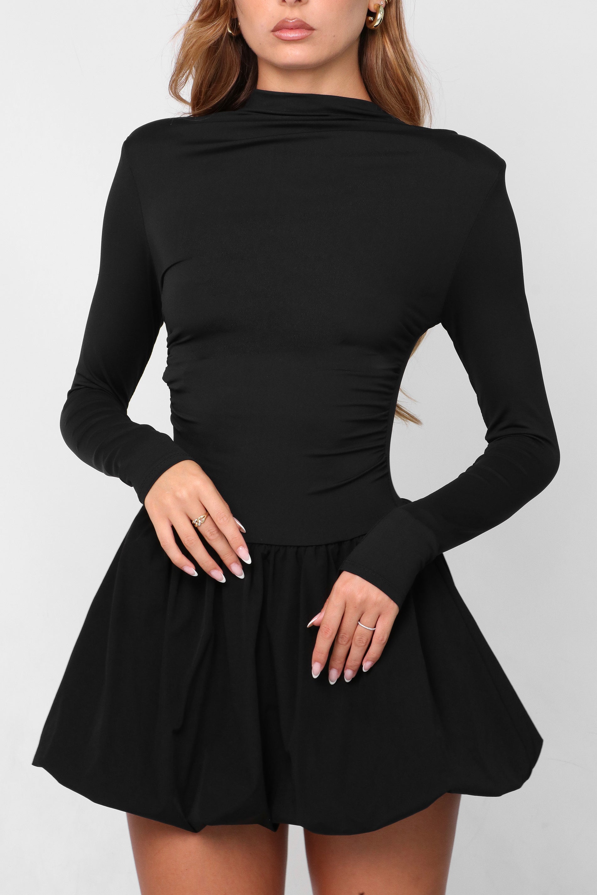 FREYA - vestito mini nero con gonna a palloncino