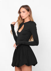 LIV - vestito mini nero con gonna a palloncino e scollo a goccia
