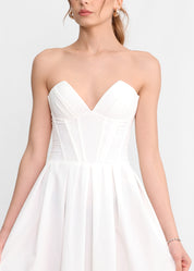 JADA - vestito midi a ruota bianco con corpetto senza spalline