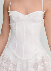 JULSEY - vestito corto in pizzo bianco con corpetto e gonna a balze