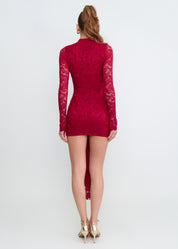 WYNNIE - vestito midi bordeaux in pizzo