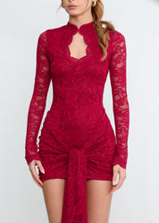 WYNNIE - vestito midi bordeaux in pizzo