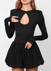 LIV - vestito mini nero con gonna a palloncino e scollo a goccia