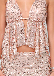 INES - set top + gonna in paillettes nude