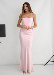 CASSIE - vestito rosa in doppio tessuto con corpetto strutturato