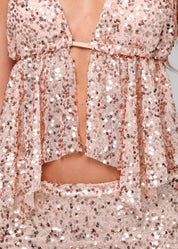 INES - set top + gonna in paillettes nude