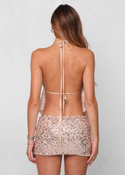 INES - set top + gonna in paillettes nude