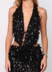 LOLA - set top + gonna in paillettes nere