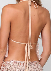 INES - set top + gonna in paillettes nude