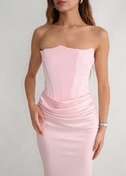 CASSIE - vestito rosa in doppio tessuto con corpetto strutturato