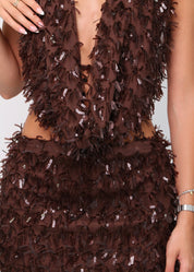 LOLA - set top + gonna in paillettes marroni