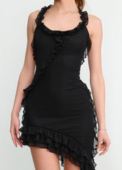 IVANA - vestito asimmetrico con volant in nero