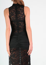 MELITA - vestito lungo con spacco in pizzo nero