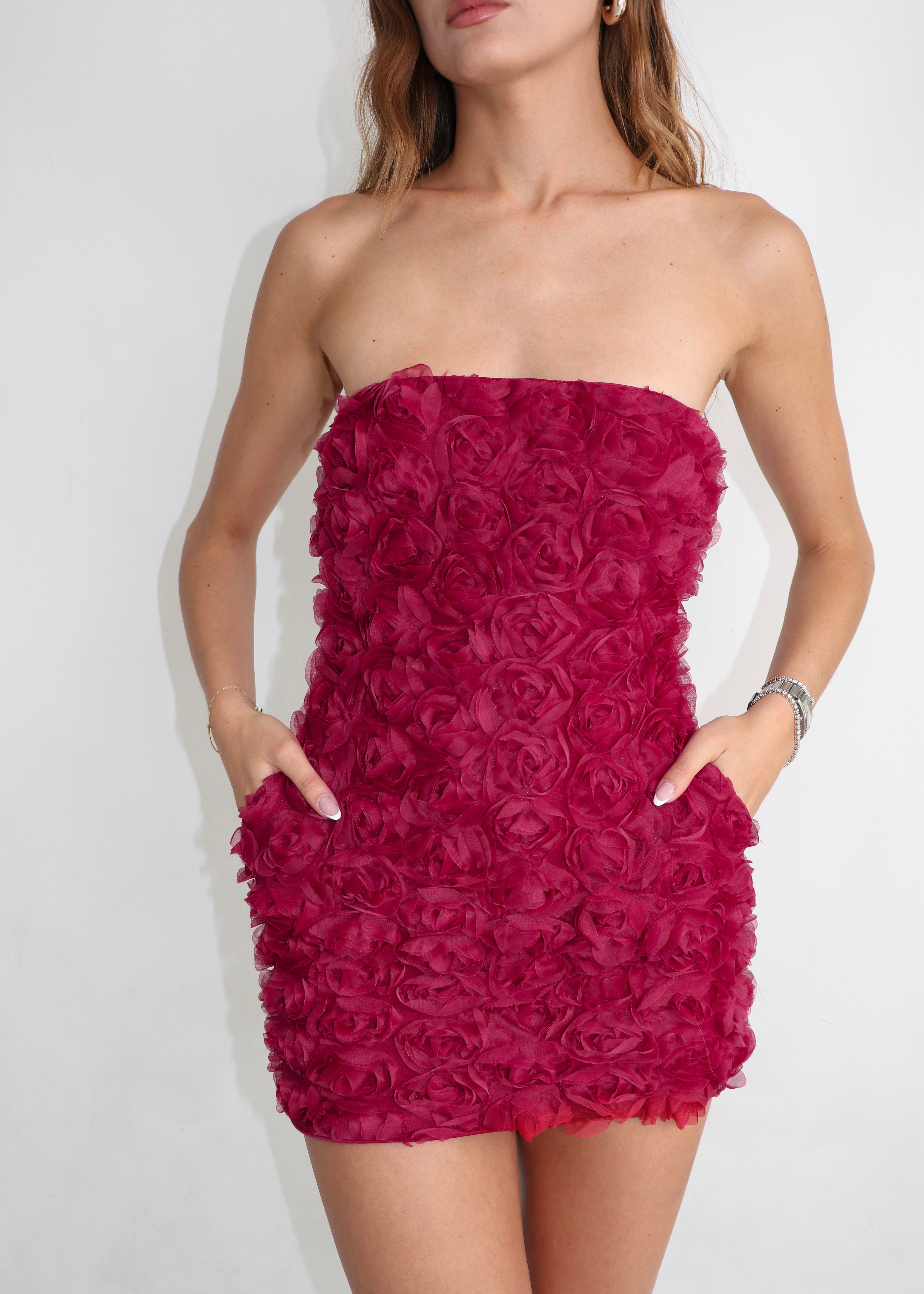 ROSIE - mini dress a fascia con applicazione rose