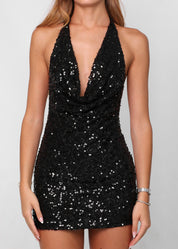 CARMEN - vestito mini in paillettes nere