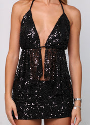 INES - set top + gonna in paillettes nere