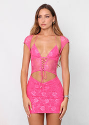 ELLA - vestito mini in pizzo fuchsia con bikini top