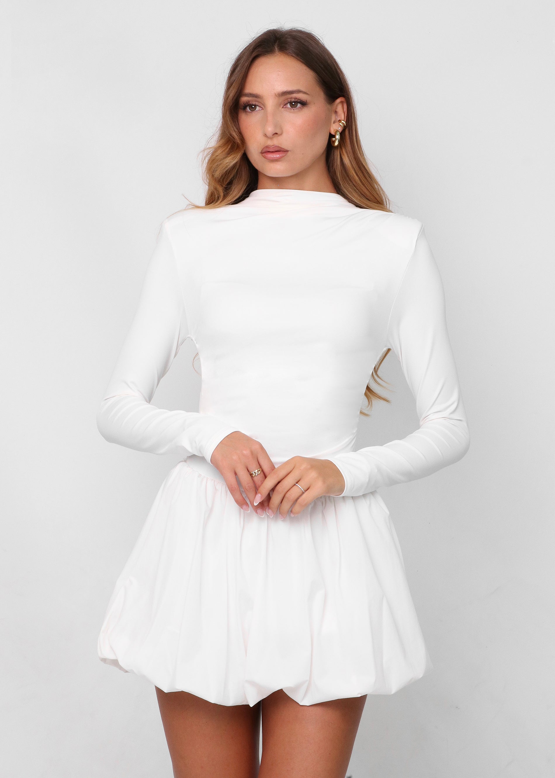 FREYA - vestito bianco mini con gonna a palloncino