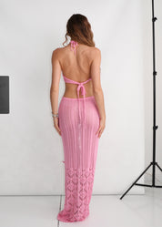 CRUSHY - co ordinato rosa in crochet con dettaglio rose