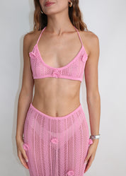 CRUSHY - co ordinato rosa in crochet con dettaglio rose