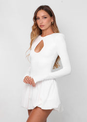 LIV - vestito mini bianco con gonna a palloncino e scollo a goccia