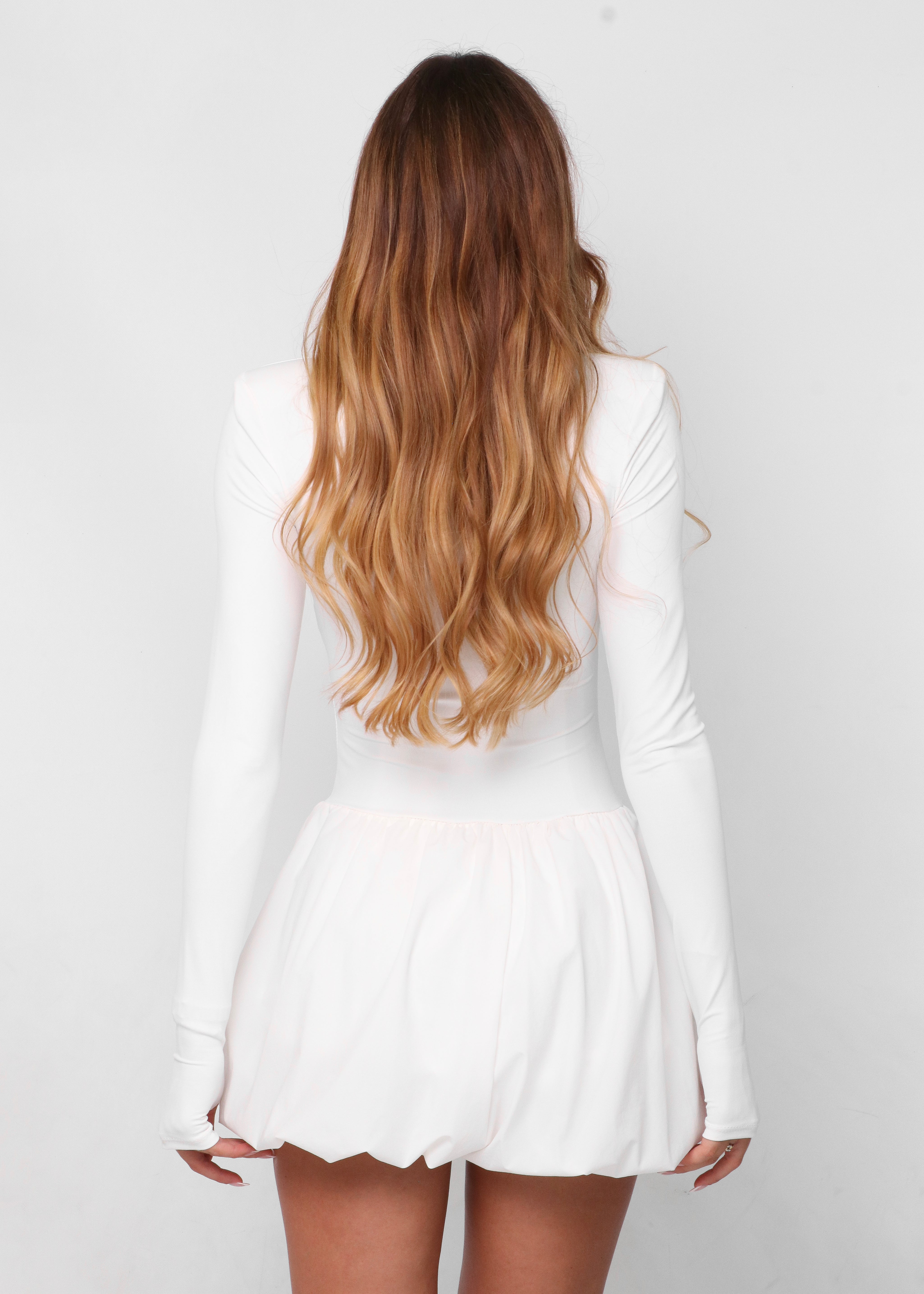 LIV - vestito mini bianco con gonna a palloncino e scollo a goccia