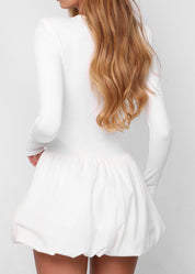 LIV - vestito mini bianco con gonna a palloncino e scollo a goccia