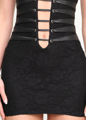 ALEXIS - vestito mini in pizzo nero con allacciature e scollo profondo
