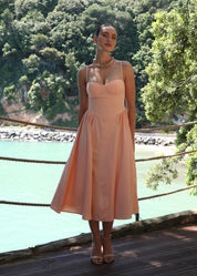 ISABEAU - vestito pesca midi a ruota con corpetto