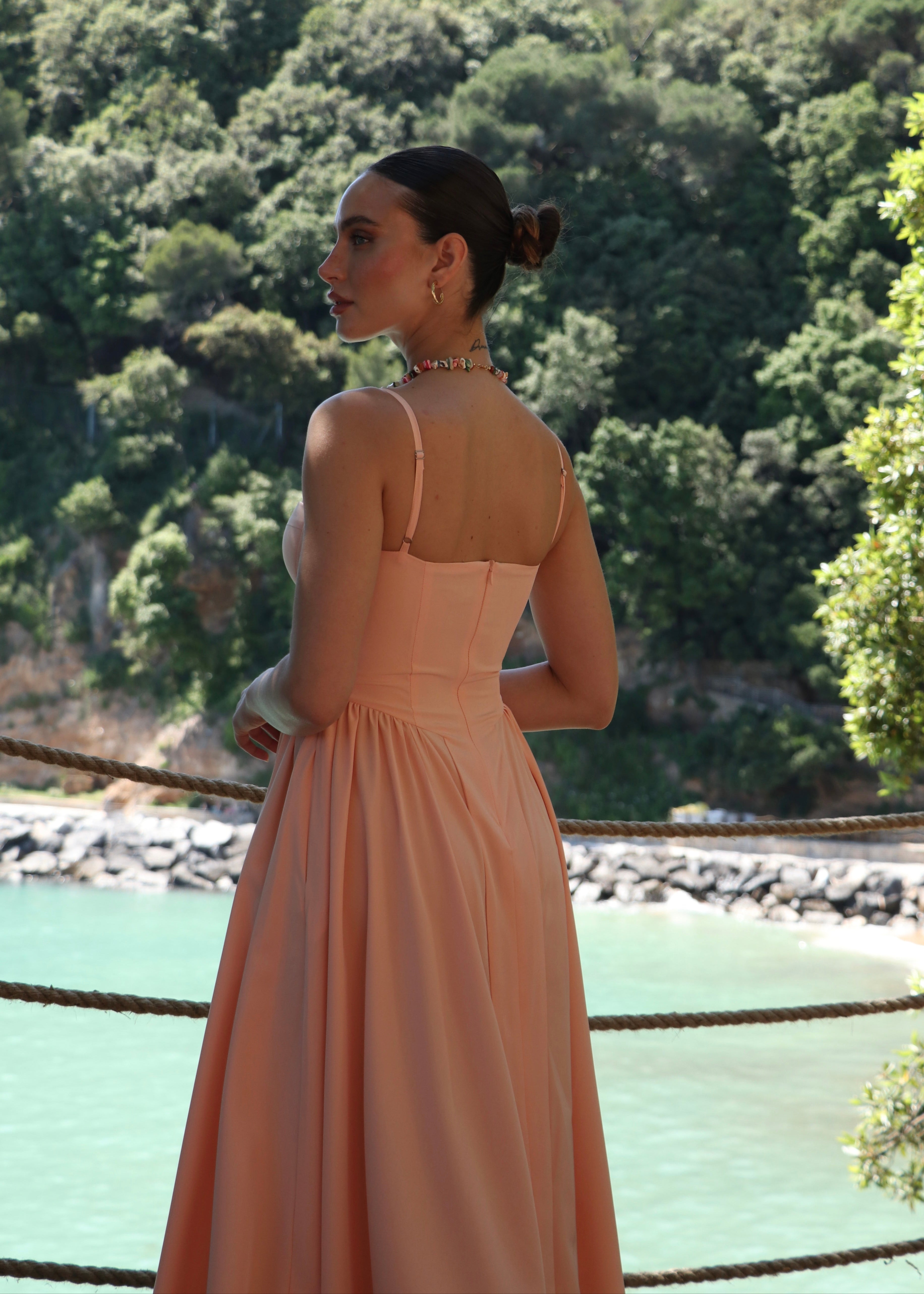 ISABEAU - vestito pesca midi a ruota con corpetto