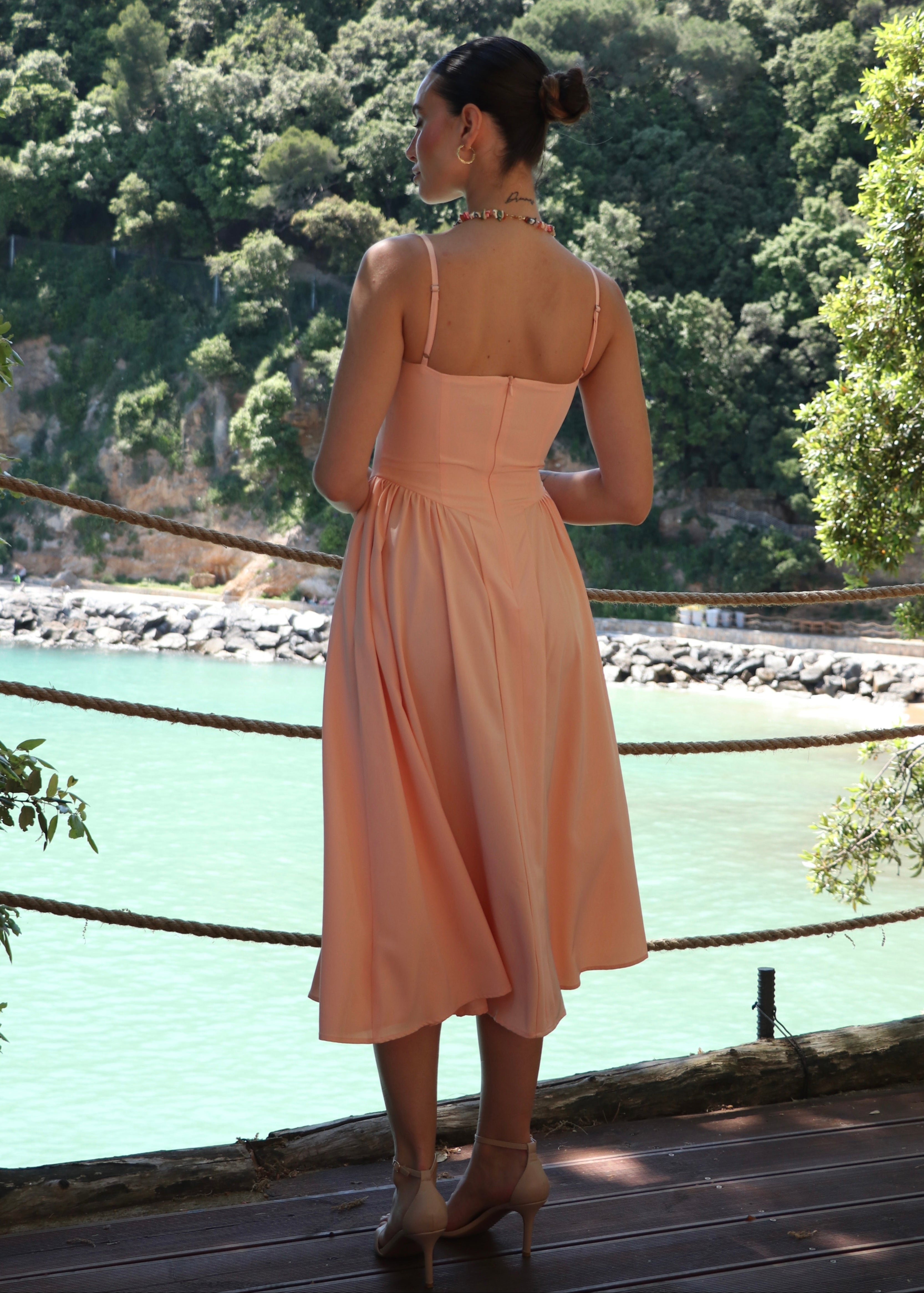 ISABEAU - vestito pesca midi a ruota con corpetto