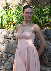 ISABEAU - vestito rosa midi a ruota con corpetto