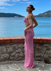 CRUSHY - co ordinato rosa in crochet con dettaglio rose