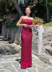 ALTHEA - vestito lungo a fascia in paillettes burgundy