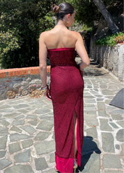 ALTHEA - vestito lungo a fascia in paillettes burgundy