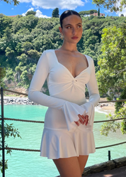 BELLE - vestito mini bianco con scollo a v a maniche lunghe